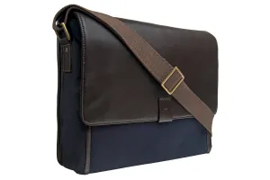 Hidesign Aiden Canvas Leather Laptop Messenger Brown