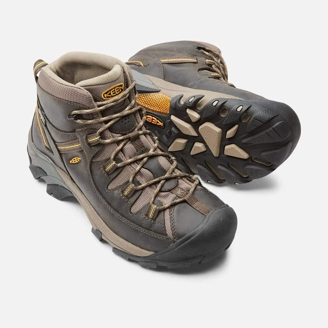 Keen Men's Targhee II Mid Waterproof Hiking Boots- Black Olive/ Yellow