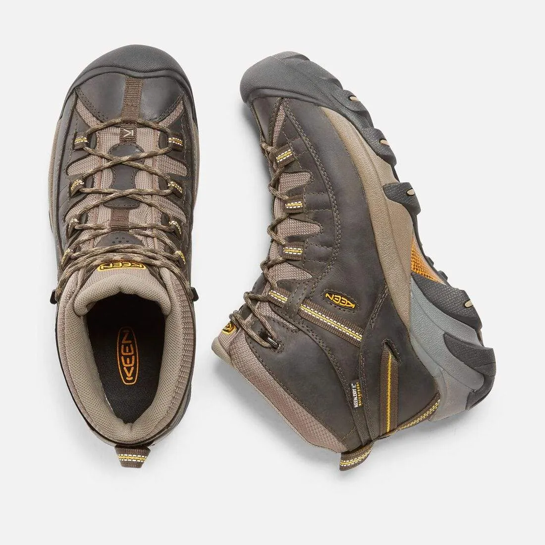 Keen Men's Targhee II Mid Waterproof Hiking Boots- Black Olive/ Yellow