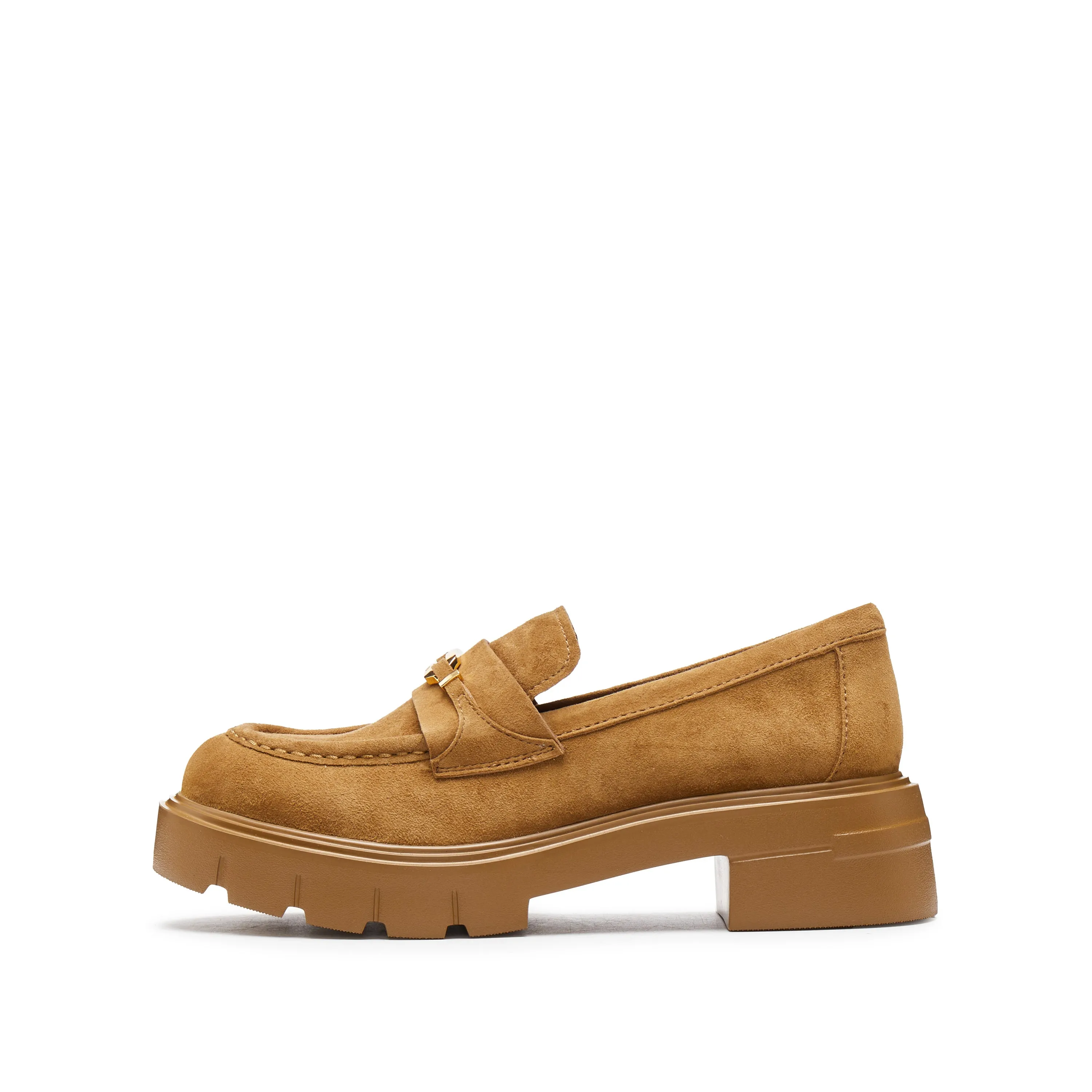 Khaki Signature Golden Ring Leaf Suede Loafers