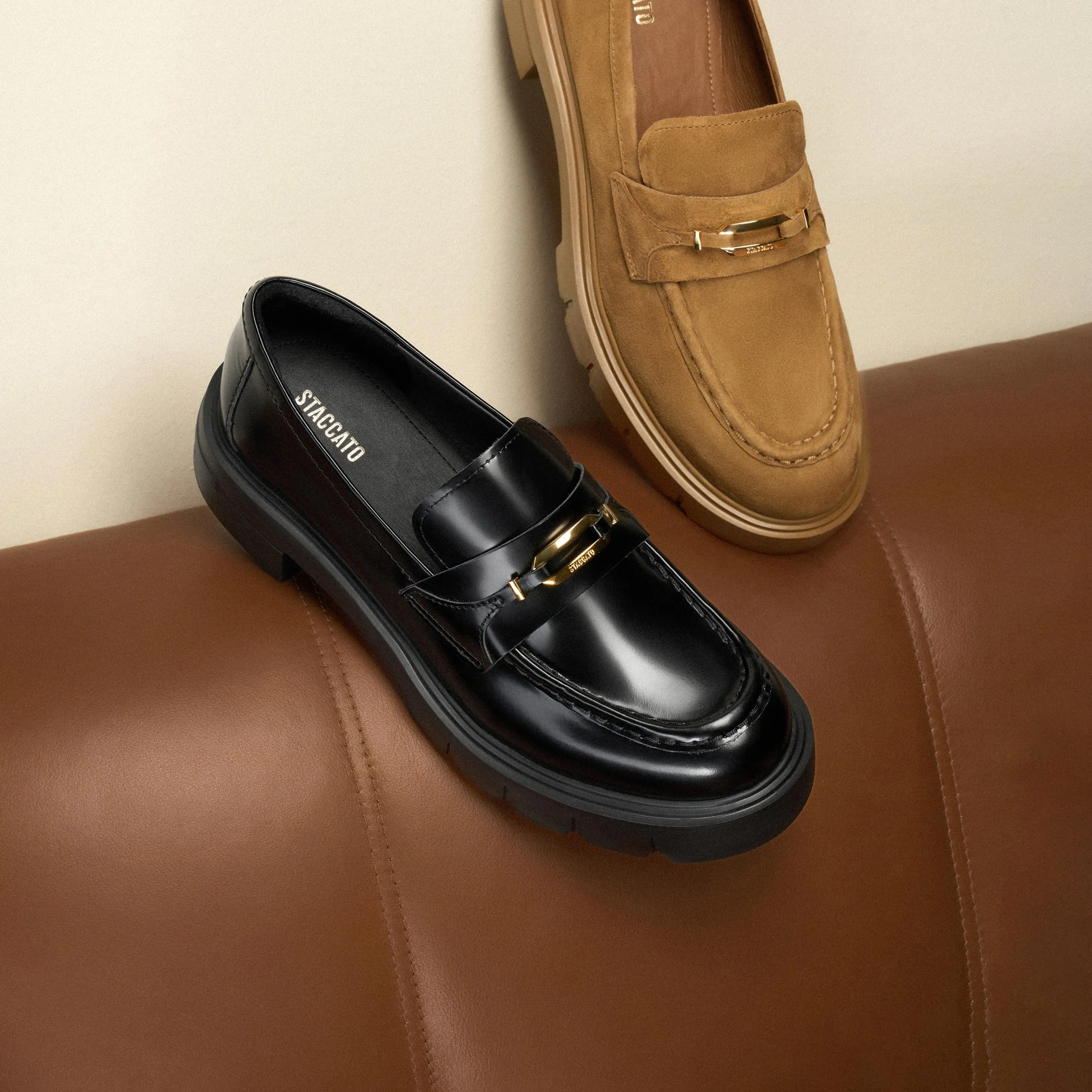 Khaki Signature Golden Ring Leaf Suede Loafers