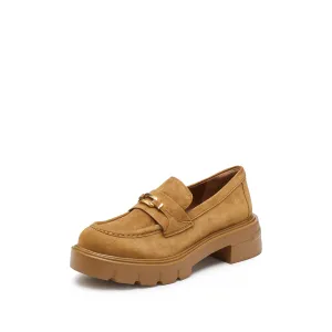 Khaki Signature Golden Ring Leaf Suede Loafers