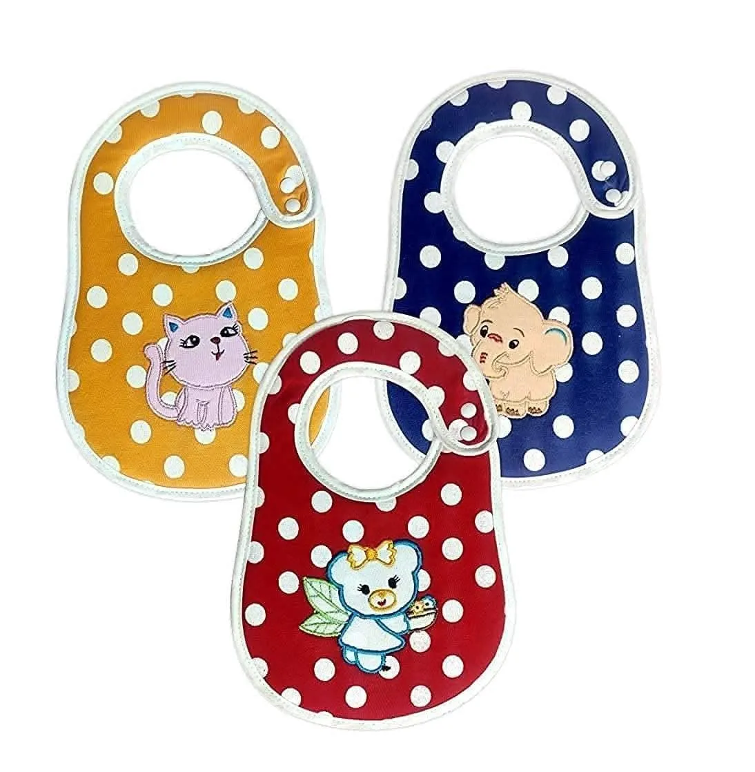 KIDS AND BEBS Baby Feeding Bibs for Baby Boy/Girl, Feather Soft Bib, Snap Button Closure O type (Yellow, Blue, Red)