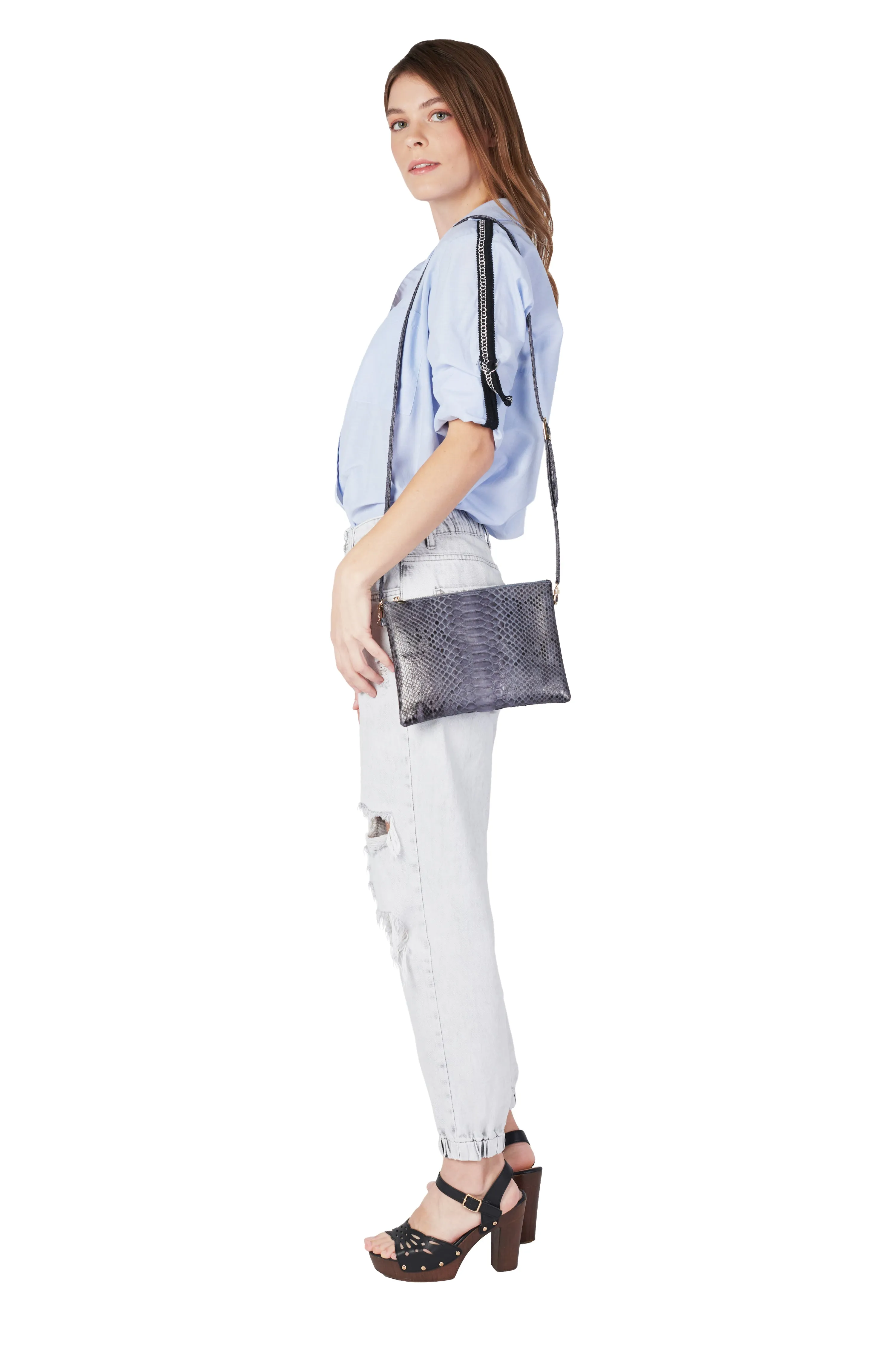 Kyushu Grey Motif Zipper Crossbody