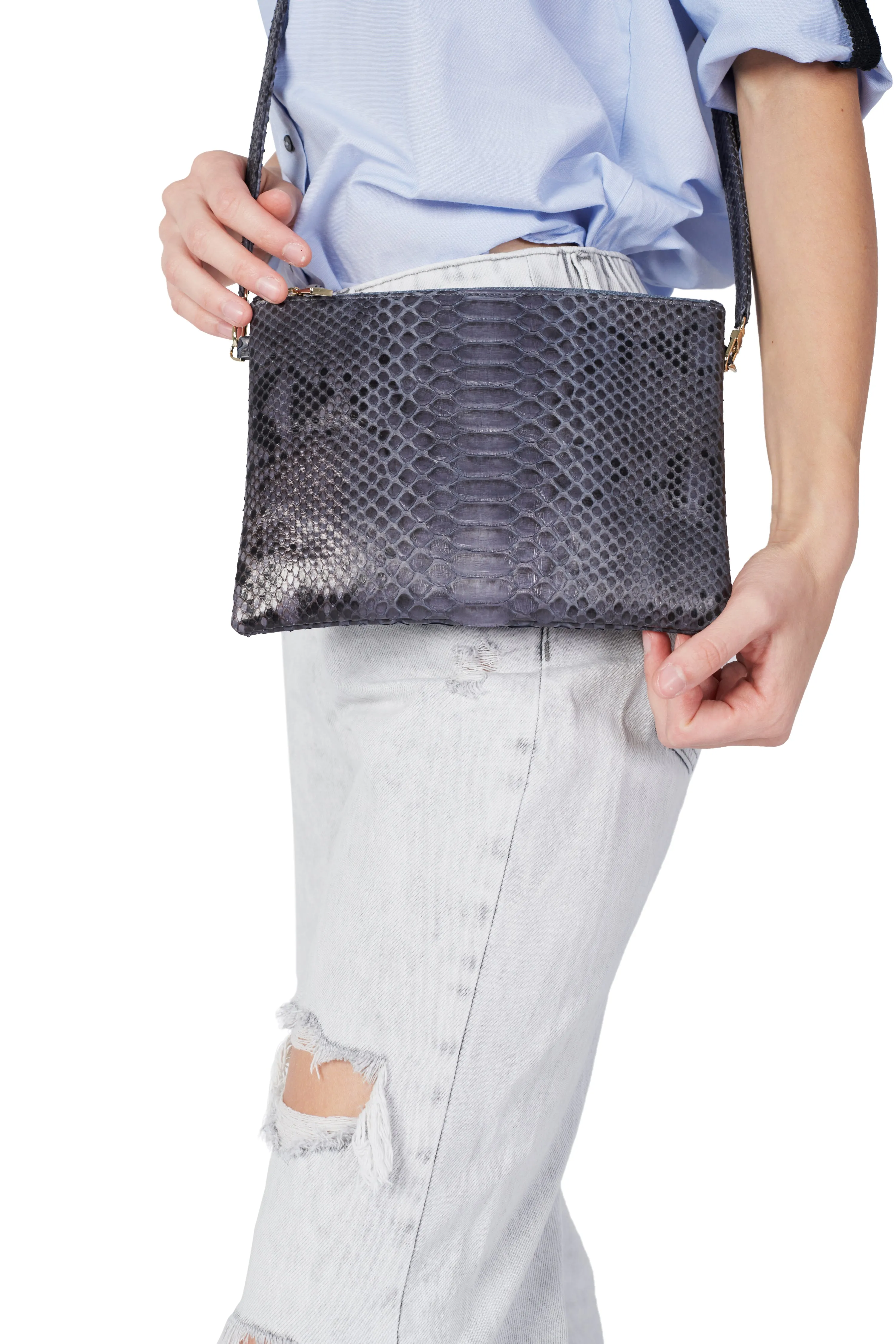 Kyushu Grey Motif Zipper Crossbody