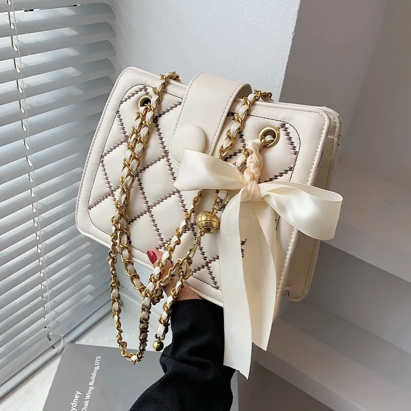 Luxury Brand Bow Lozenge 2021 Fashion New female Tote bag Quality PU Leather Women Designer Handbag Chain Shoulder Messenger bag