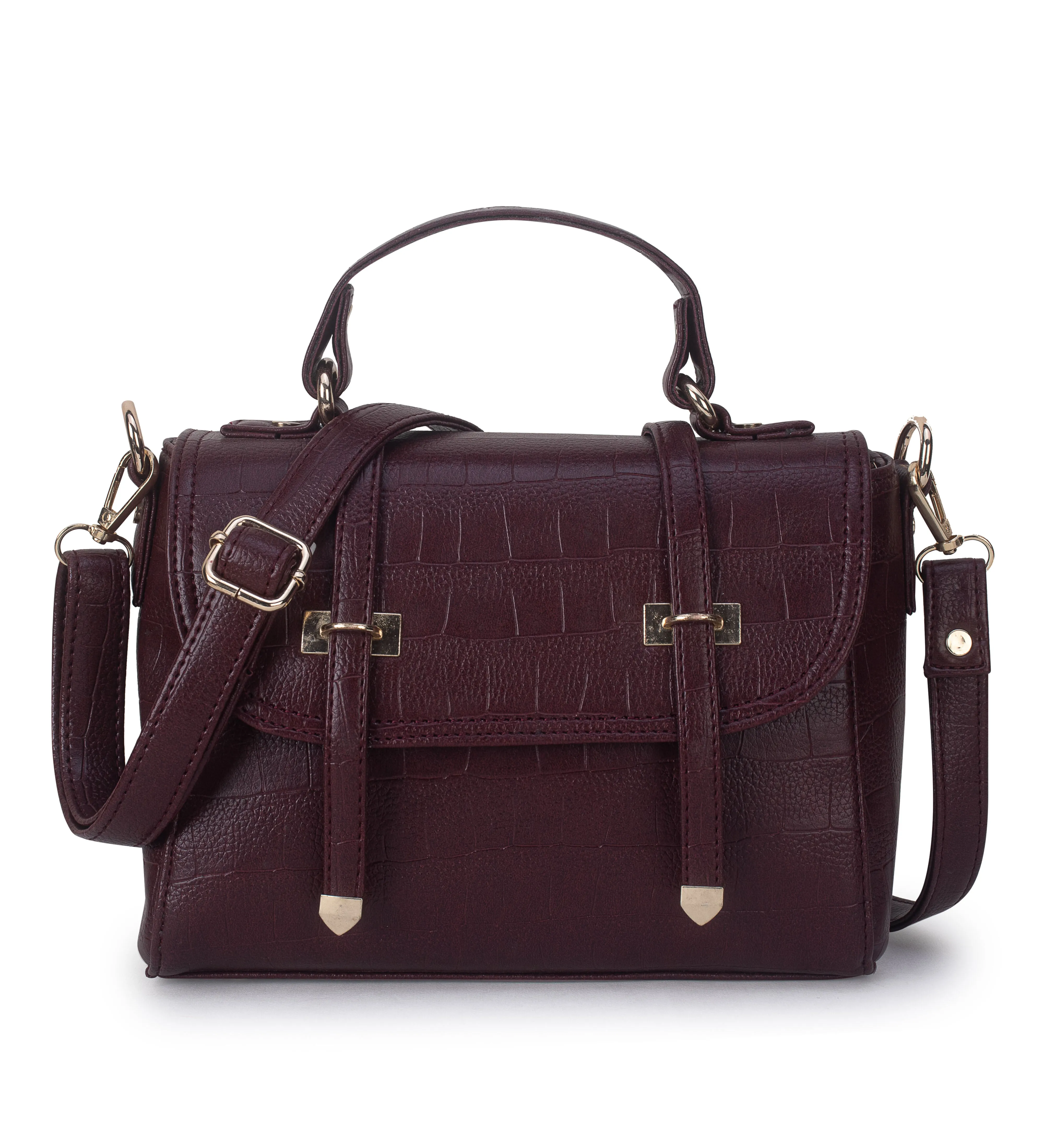 Maroon Croco Satchel Hand bag