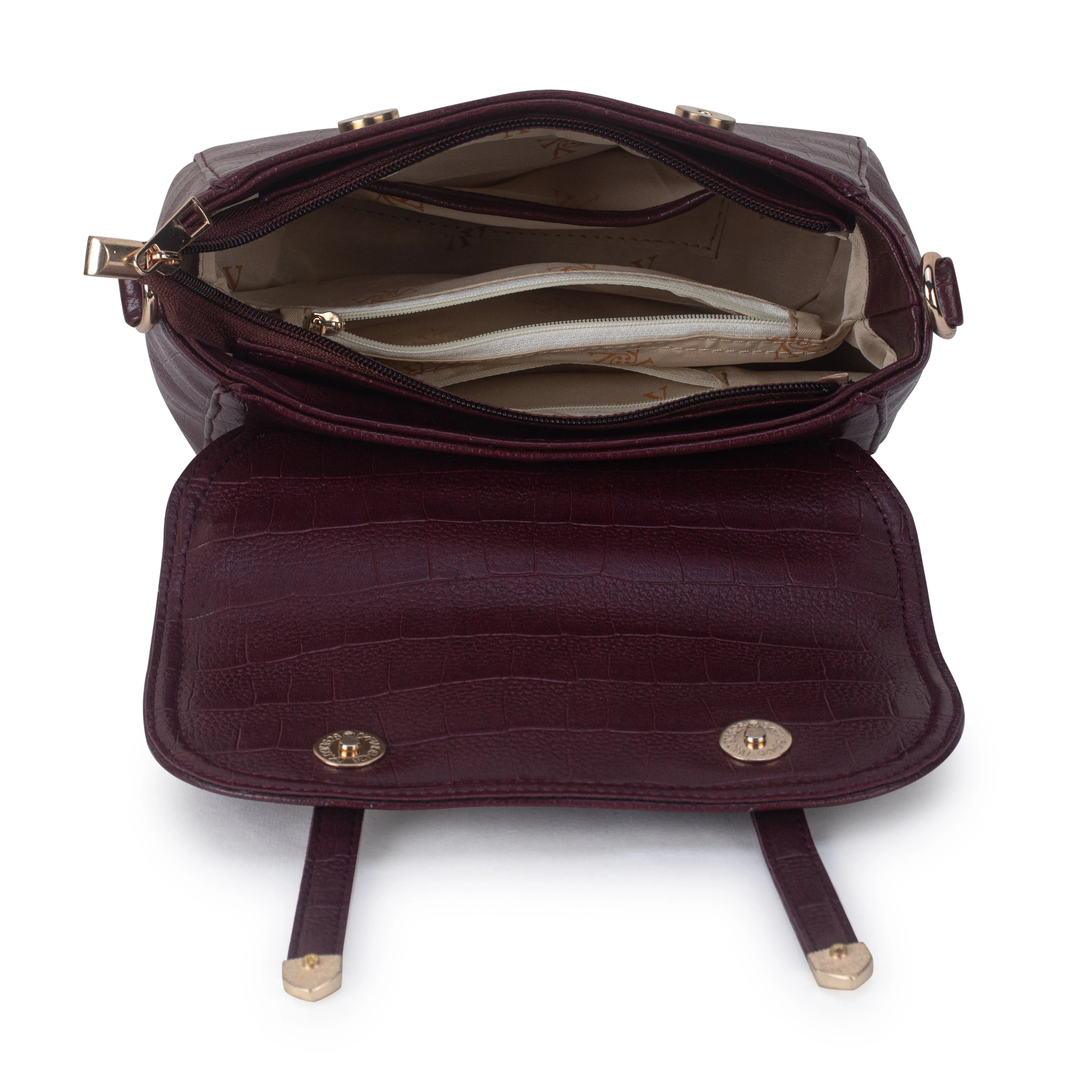 Maroon Croco Satchel Hand bag