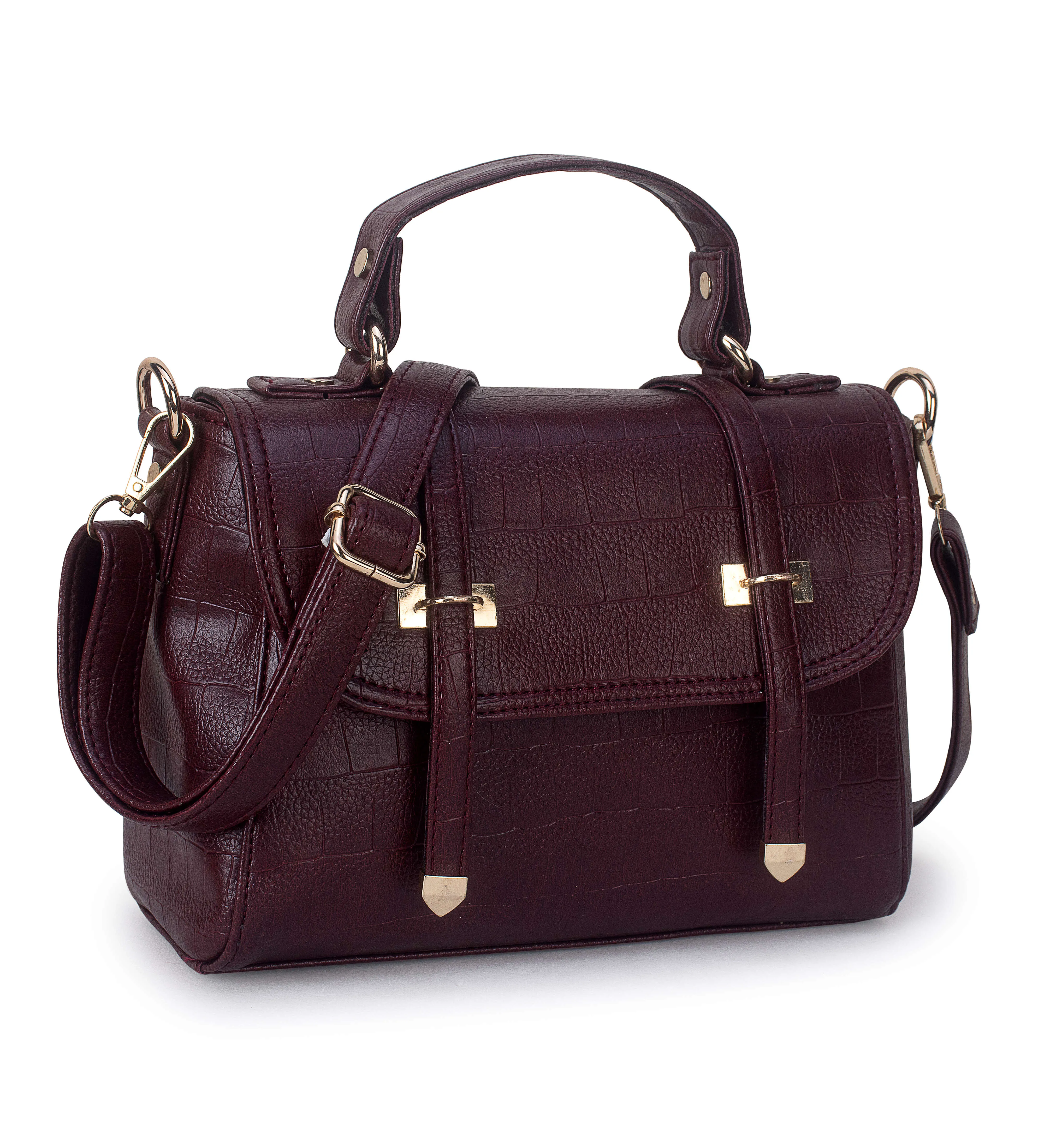 Maroon Croco Satchel Hand bag