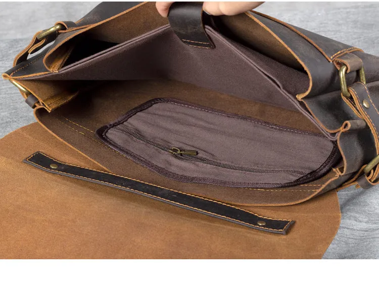 Men's Leather Shoulder Briefcase, Messenger Bag, Laptop Bag, Leather Business Bag, Handmade Bag