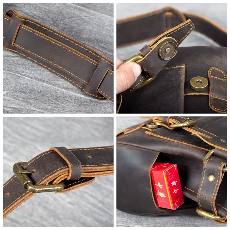Men's Leather Shoulder Briefcase, Messenger Bag, Laptop Bag, Leather Business Bag, Handmade Bag