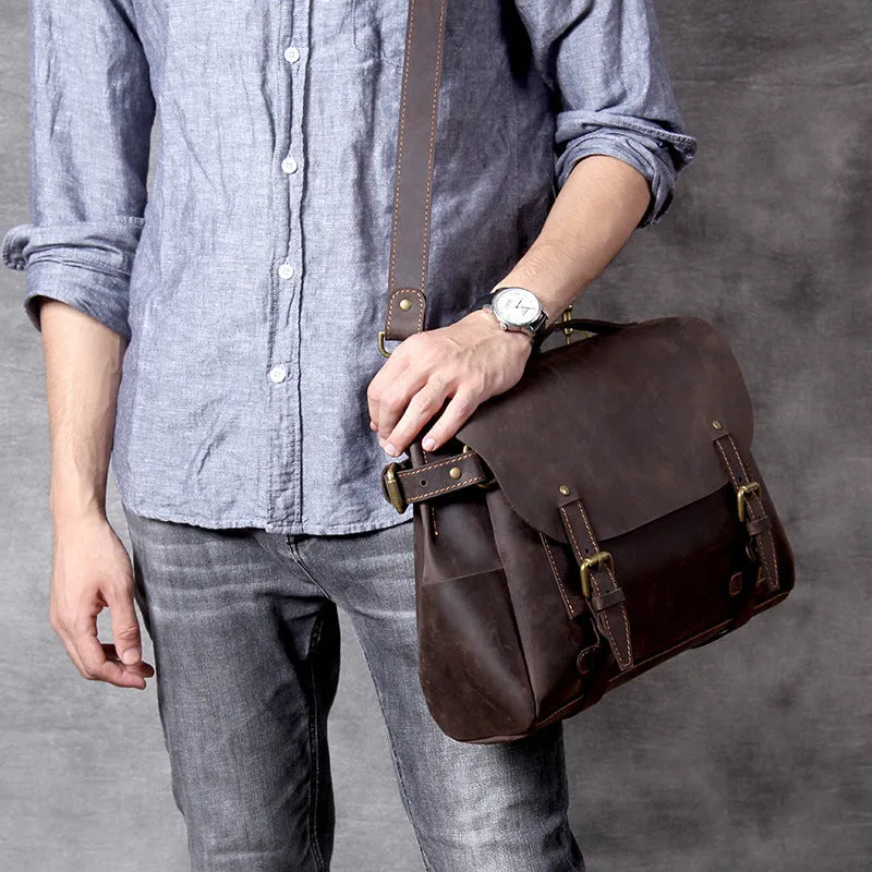 Men's Leather Shoulder Briefcase, Messenger Bag, Laptop Bag, Leather Business Bag, Handmade Bag