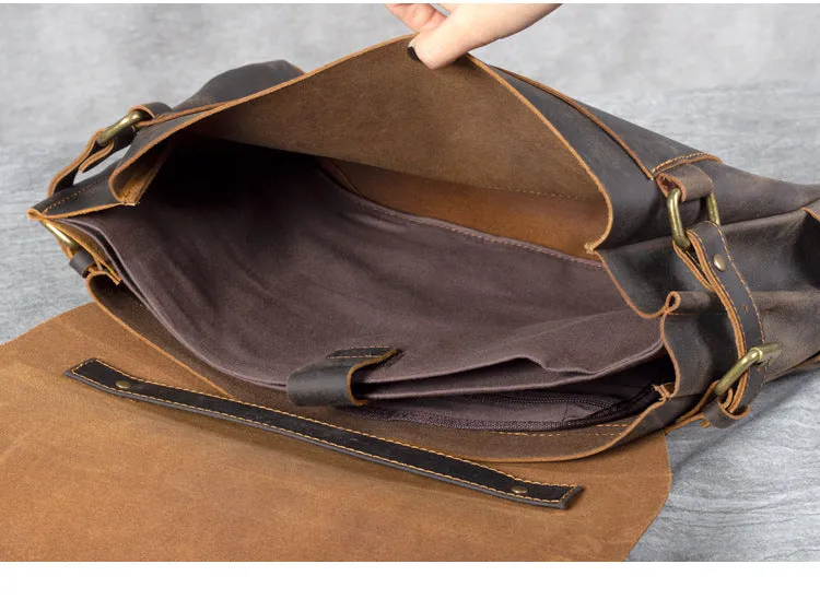Men's Leather Shoulder Briefcase, Messenger Bag, Laptop Bag, Leather Business Bag, Handmade Bag