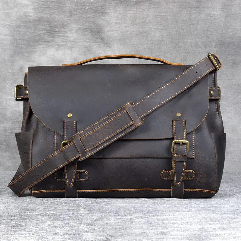 Men's Leather Shoulder Briefcase, Messenger Bag, Laptop Bag, Leather Business Bag, Handmade Bag