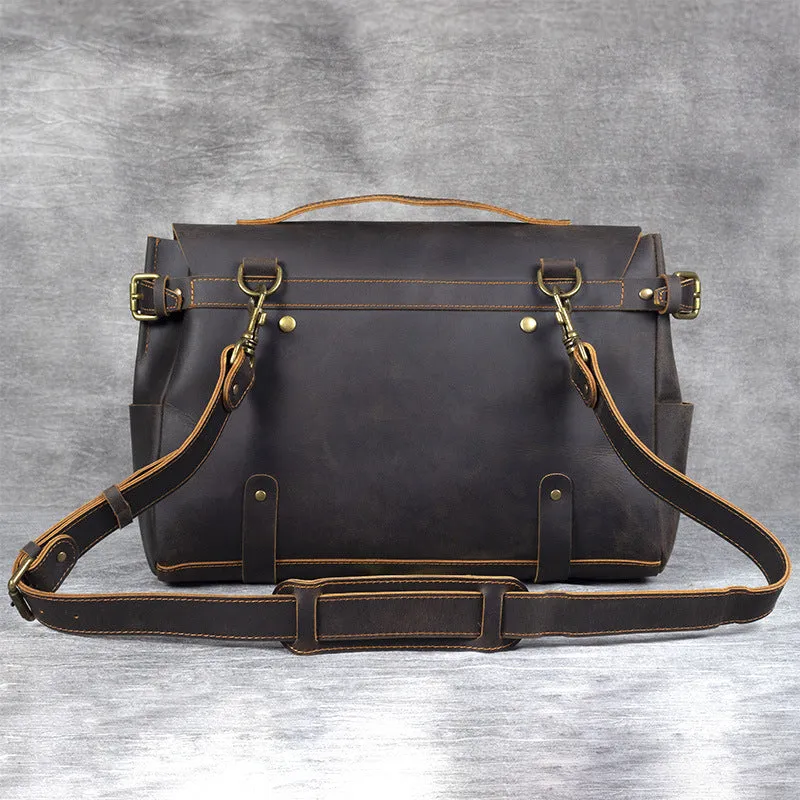 Men's Leather Shoulder Briefcase, Messenger Bag, Laptop Bag, Leather Business Bag, Handmade Bag