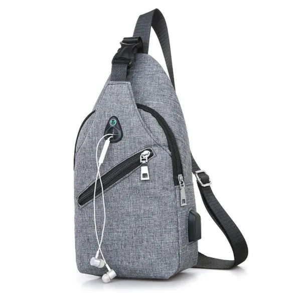 MROYALE™ Mini Sling Men's Oxford USB Chest Crossbody Shoulder Day Bag
