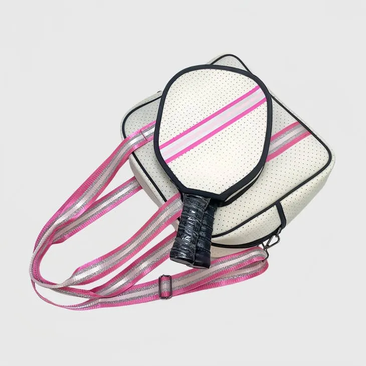 Neoprene Crossbody Sling Pickleball Bag Tote White/Silver/Pink