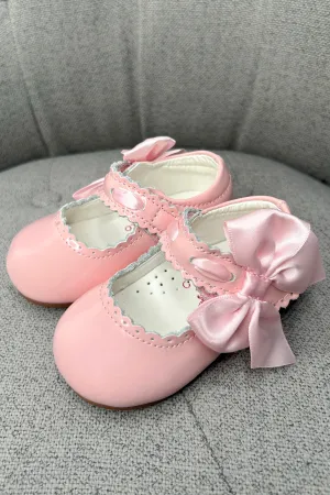 Pink Patent Leather Satin Bow Mary Jane Shoes