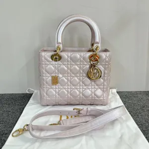 Preloved Dior Lady Bag SJZ2-46 Pink Quilted Leather Top Handle Bag