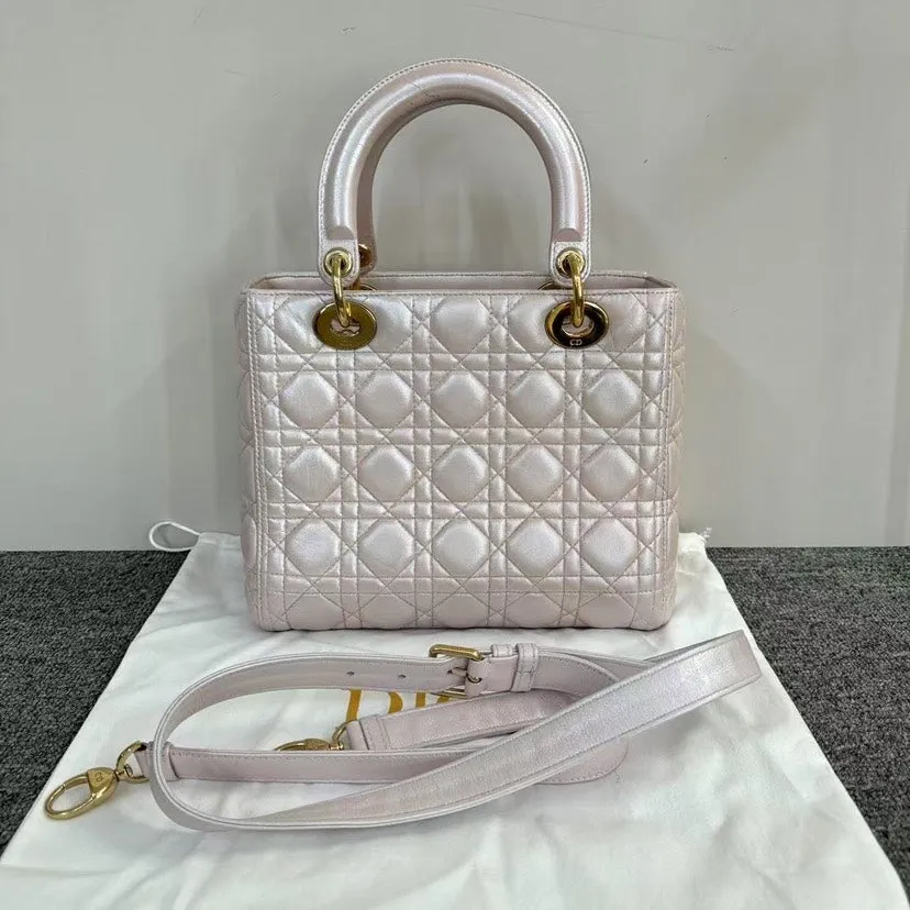 Preloved Dior Lady Bag SJZ2-46 Pink Quilted Leather Top Handle Bag