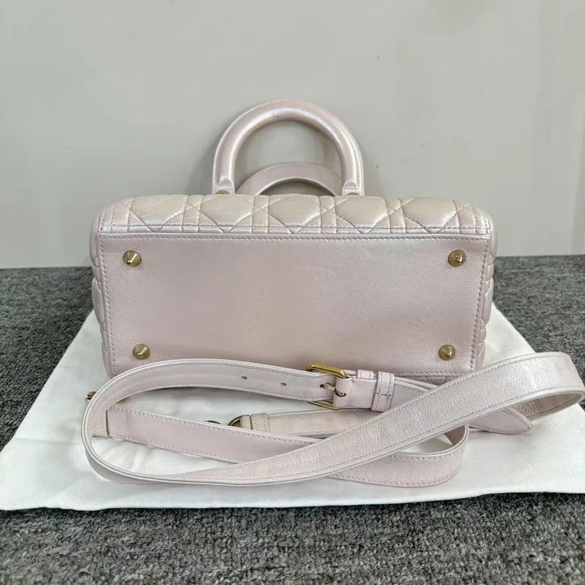 Preloved Dior Lady Bag SJZ2-46 Pink Quilted Leather Top Handle Bag