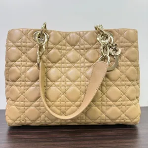 Preloved Dior Leather Chain Tote Bag LB110412 Beige Tote