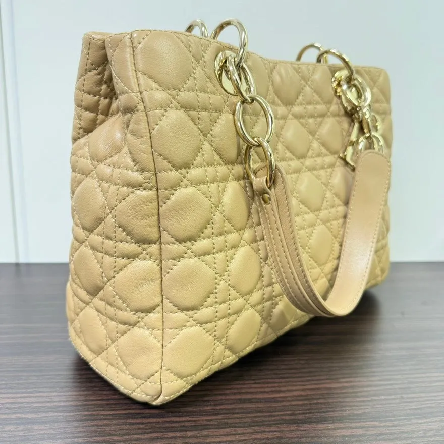 Preloved Dior Leather Chain Tote Bag LB110412 Beige Tote