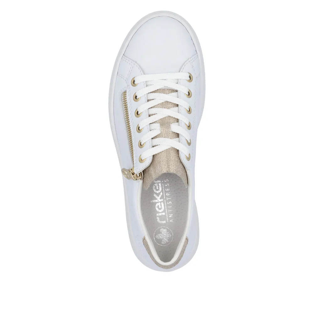 Rieker White Side Zip Platform Trainer|M192180WH