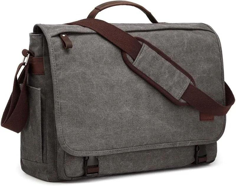 S-ZONE 17.3 Inches Laptop Messenger Bag Extra Large Men Canvas Briefcase Crossbody Satchel Shoulder Bag with Luggage Sleeve