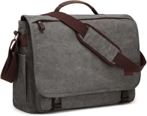 S-ZONE 17.3 Inches Laptop Messenger Bag Extra Large Men Canvas Briefcase Crossbody Satchel Shoulder Bag with Luggage Sleeve
