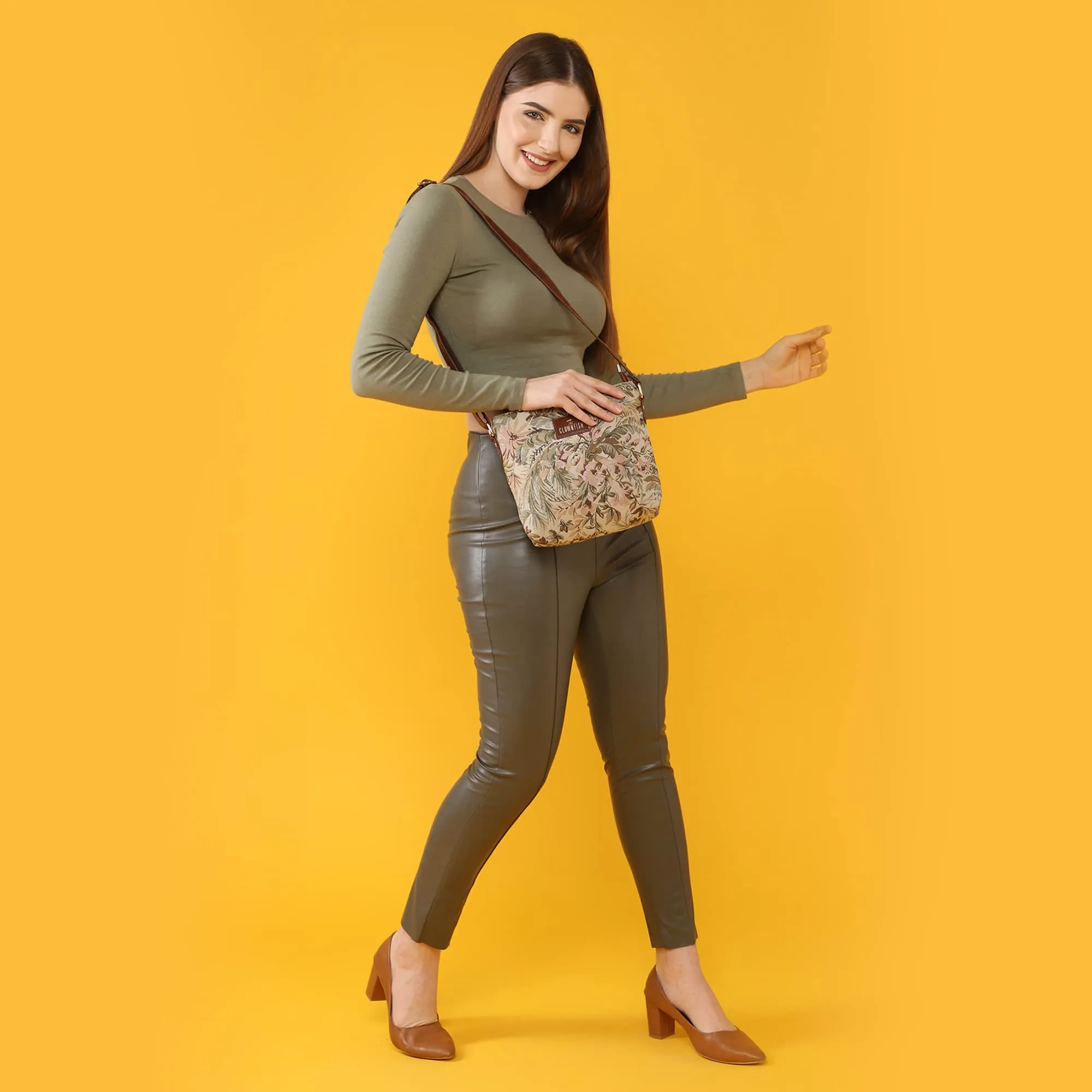 THE CLOWNFISH Linda Series Sling for Women Casual Ladies Single Shoulder Bag For Women Crossbody Bag for College Girls (Off White-Floral)