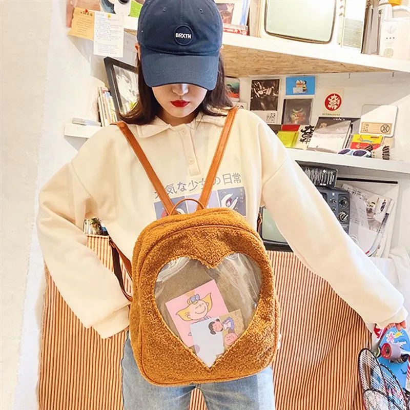 Transparent Love Heart Backpack Fashion Storage Bag Casual Storage Bag Satchel Bookbag for Girls