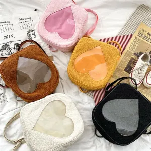 Transparent Love Heart Backpack Fashion Storage Bag Casual Storage Bag Satchel Bookbag for Girls