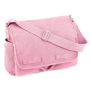 Vintage Washed Canvas Messenger Bag, Adjustable Shoulder Strap, Pink