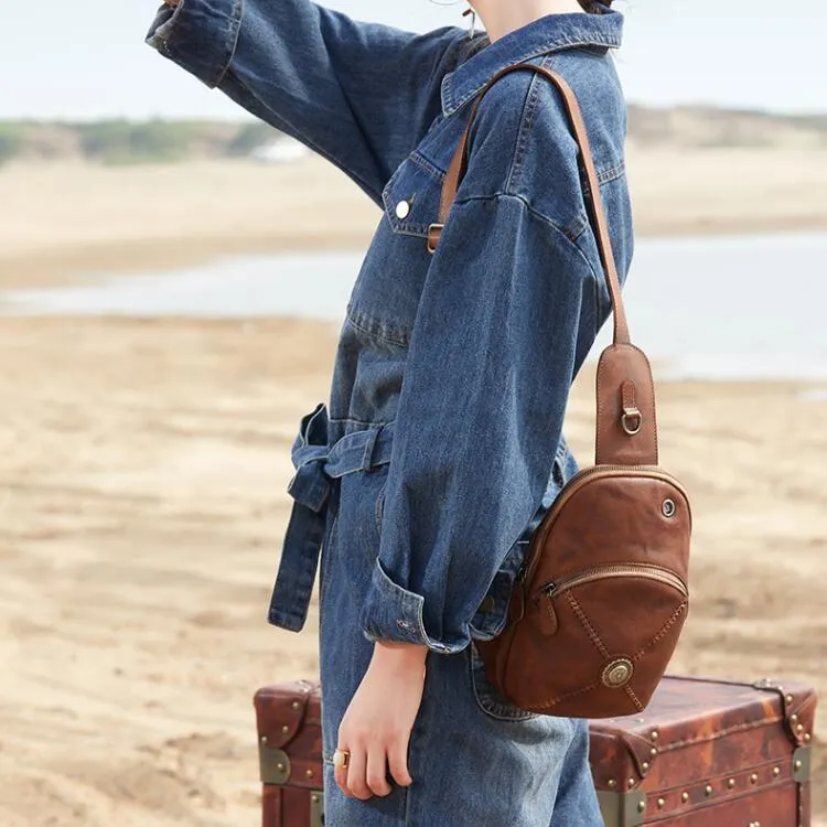 Women's Designer Leather Sling Bag Purse Chest Pack Bag For Women