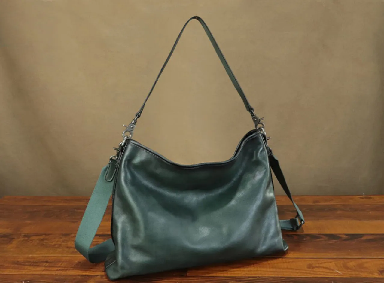 Womens Green Leather Tote Handbags Genuine Leather Handbags For Women