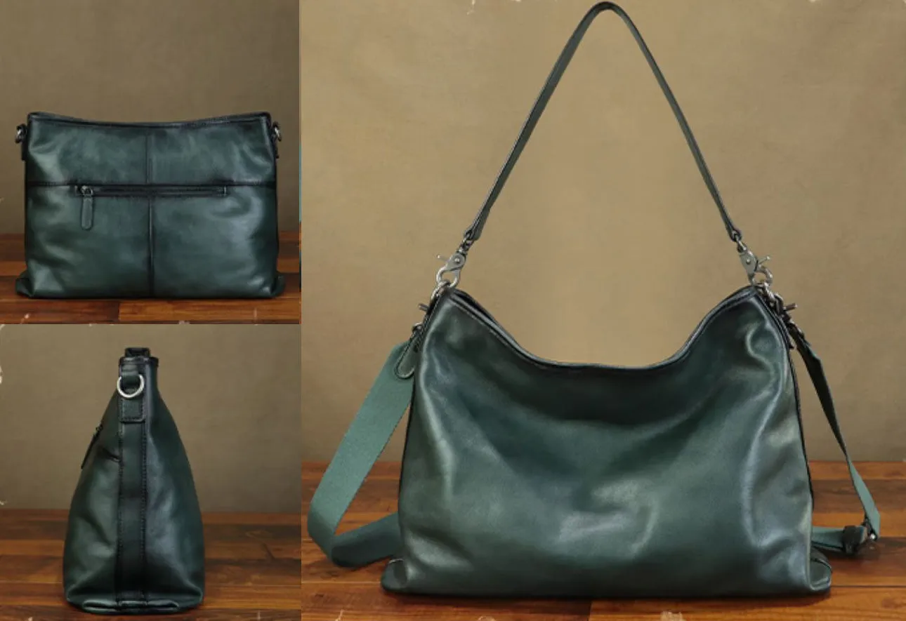Womens Green Leather Tote Handbags Genuine Leather Handbags For Women