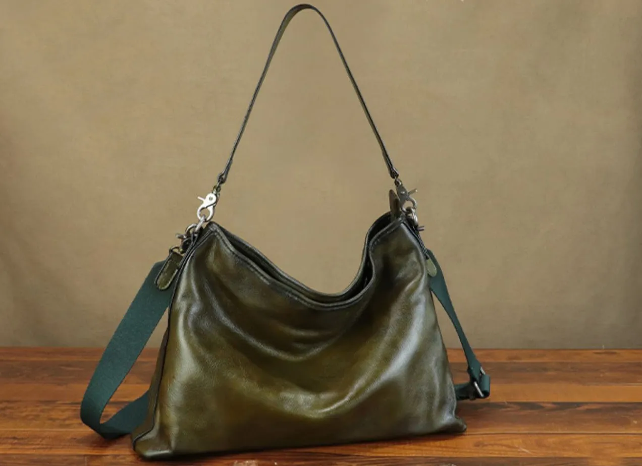 Womens Green Leather Tote Handbags Genuine Leather Handbags For Women